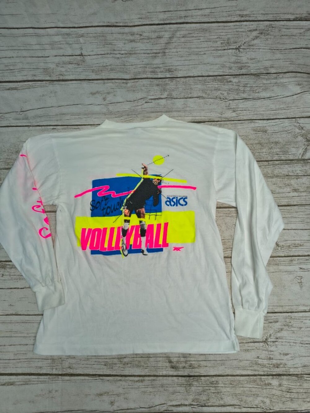 Vintage ASICS Volleyball Neon Graphic T-Shirt Made in Canada Size Small